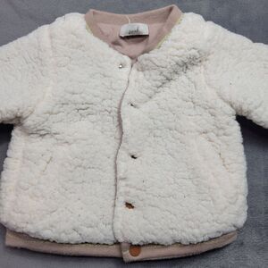 Baby Sherpa Style Peek Jacket 3-6M Beige & Cream With Snaps And Cozy Shearling L